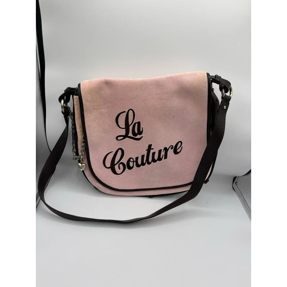 Juicy Couture Vintage Pink Messenger Bag La Couture Velour Dangle Charm